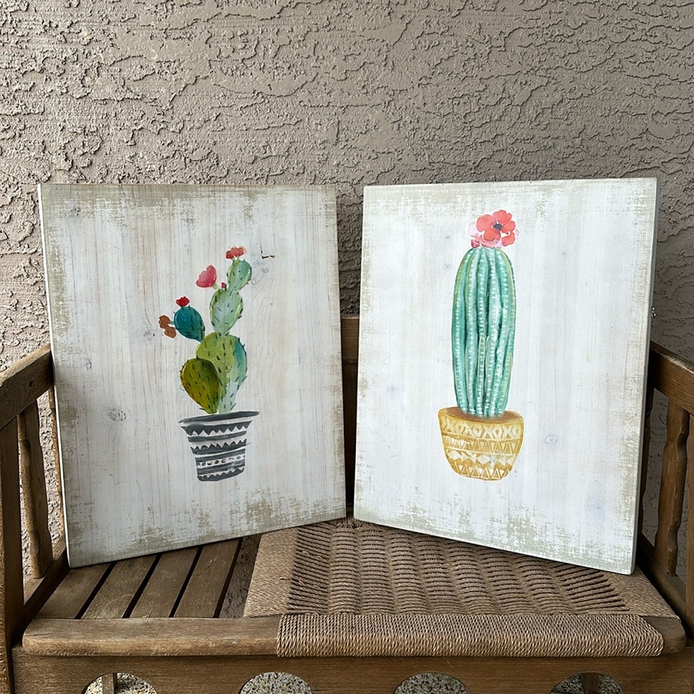Wooden Potted Cactus Paintings